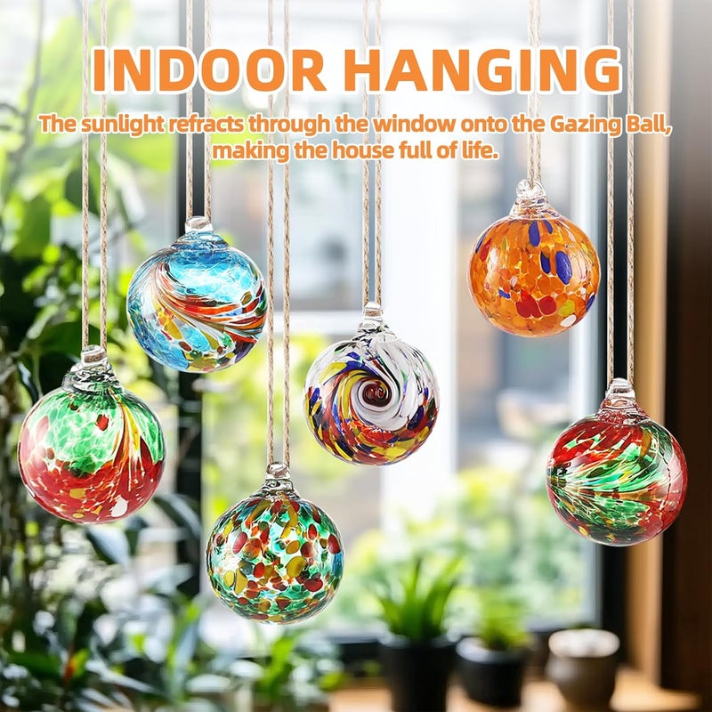 VOREEN 6-Pack Blown Glass Christmas Ornaments, 2.56" Handblown Hanging Glass Gazing Balls for Christmas Tree Decoration, Holiday Ornament Gift Set（Colorful Festival Mix） - Image 3